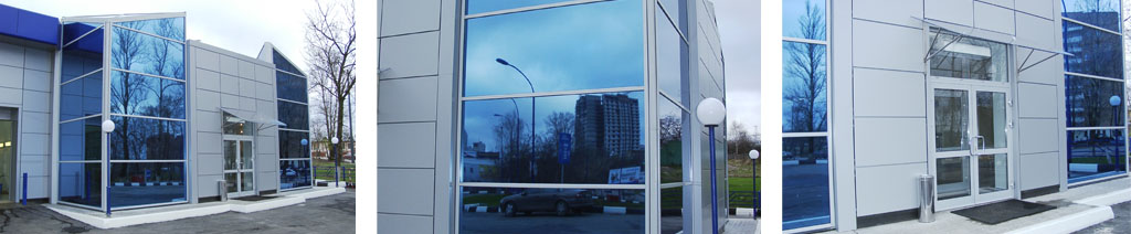 Остекление фасадов магазинов большими стеклопакетами Краснознаменск